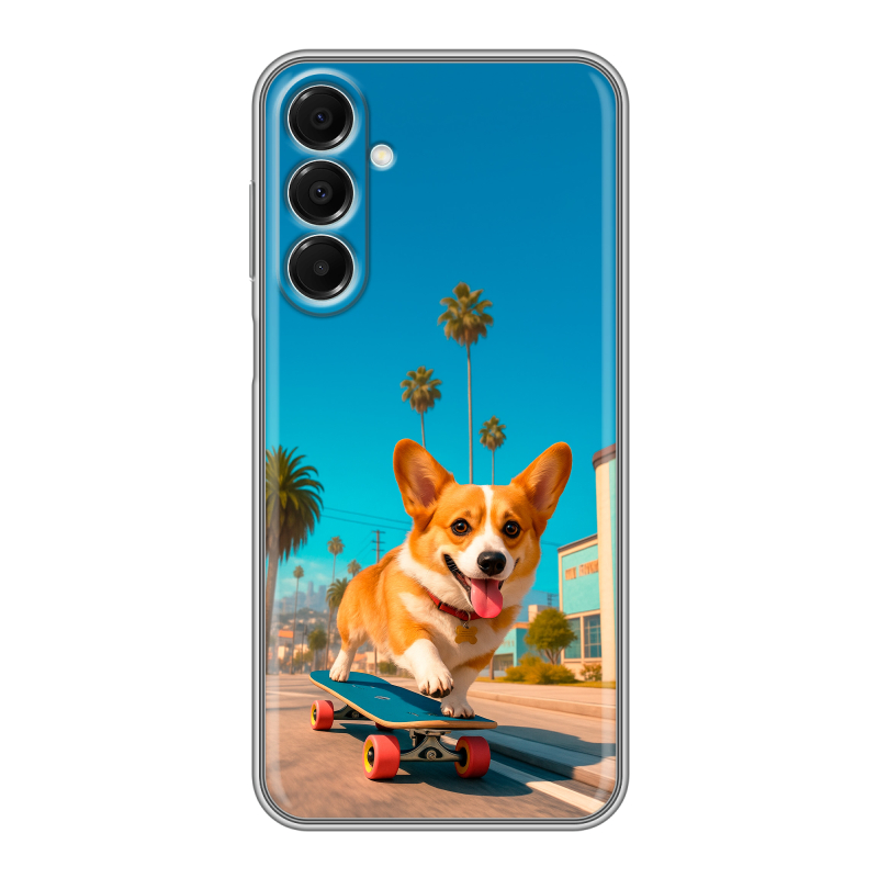 Силиконовый чехол на Samsung Galaxy A16 с принтом Корги на скейте Силиконовый чехол на Samsung Galaxy A16 с принтом Корги на скейте