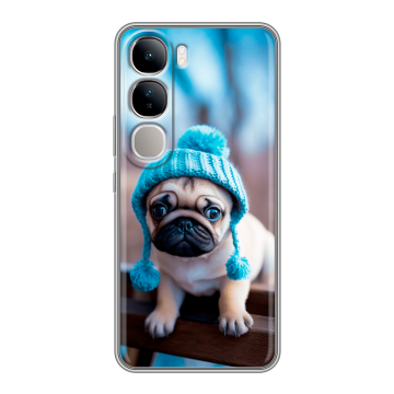 Силиконовый чехол на Vivo V40 Lite 4G с принтом Мопс в шапке
