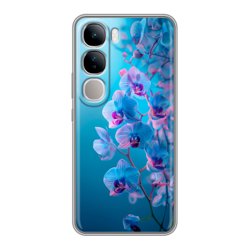 Силиконовый чехол на Vivo V40 Lite 4G с принтом голубые орхидеи