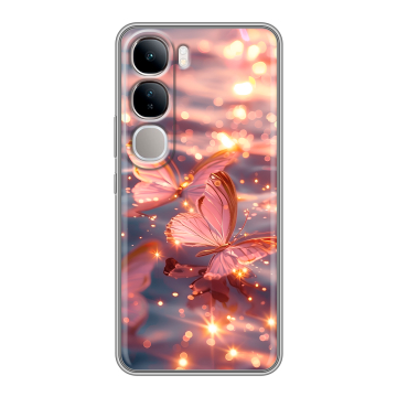 Силиконовый чехол на Vivo V40 Lite 4G с принтом бабочки розовые