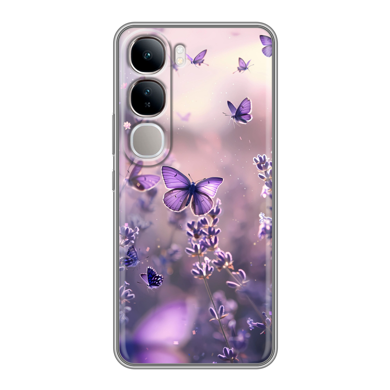 Силиконовый чехол на Vivo V40 Lite 4G с принтом бабочки и лаванда Силиконовый чехол на Vivo V40 Lite 4G с принтом бабочки и лаванда