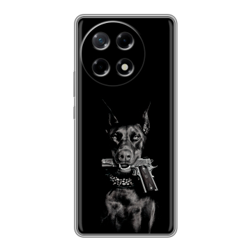 Силиконовый чехол на Tecno Camon 30S с принтом Доберман и пистолет