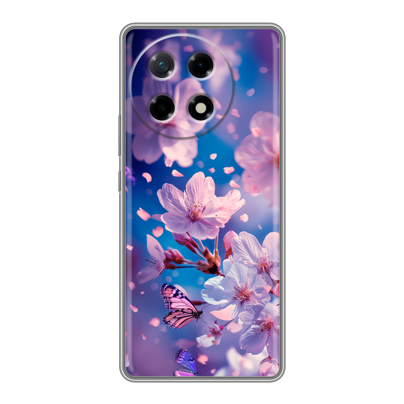 Силиконовый чехол на Tecno Camon 30S с принтом цветы бабочки Силиконовый чехол на Tecno Camon 30S с принтом цветы бабочки