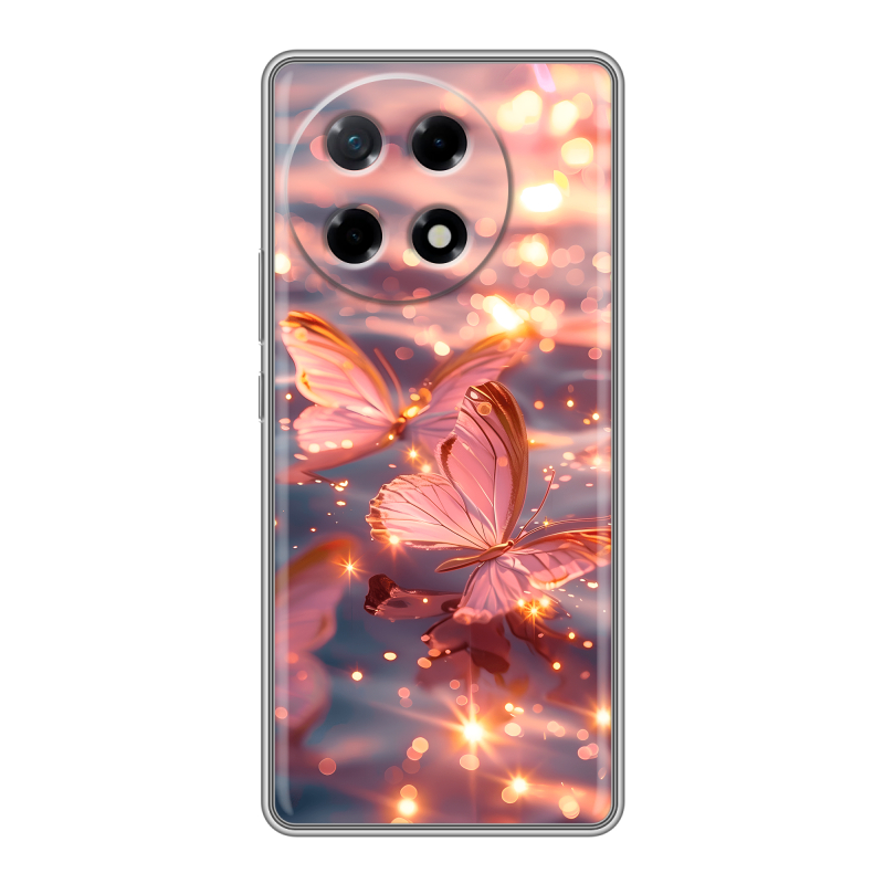 Силиконовый чехол на Tecno Camon 30S с принтом бабочки розовые Силиконовый чехол на Tecno Camon 30S с принтом бабочки розовые