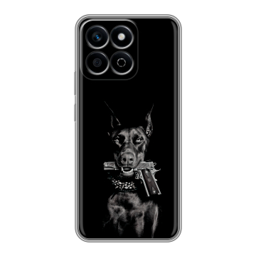 Силиконовый чехол на Honor X7c с принтом Доберман и пистолет Силиконовый чехол на Honor X7c с принтом Доберман и пистолет