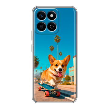 Силиконовый чехол на Honor X7c с принтом Корги на скейте Силиконовый чехол на Honor X7c с принтом Корги на скейте