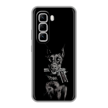 Силиконовый чехол на Infinix Hot 50 Pro с принтом Доберман и пистолет