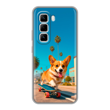 Силиконовый чехол на Infinix Hot 50 Pro с принтом Корги на скейте Силиконовый чехол на Infinix Hot 50 Pro с принтом Корги на скейте