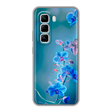 Силиконовый чехол на Infinix Hot 50 Pro с принтом Голубые цветы Силиконовый чехол на Infinix Hot 50 Pro с принтом Голубые цветы