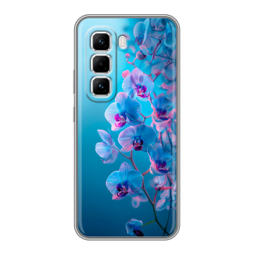 Силиконовый чехол на Infinix Hot 50 Pro с принтом голубые орхидеи Силиконовый чехол на Infinix Hot 50 Pro с принтом голубые орхидеи