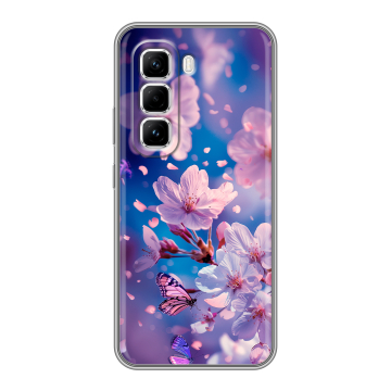 Силиконовый чехол на Infinix Hot 50 Pro с принтом цветы бабочки Силиконовый чехол на Infinix Hot 50 Pro с принтом цветы бабочки