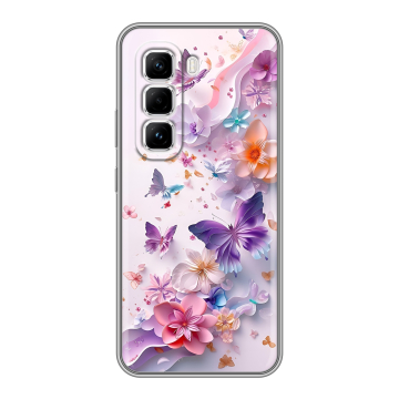 Силиконовый чехол на Infinix Hot 50 Pro с принтом цветы бабочки Силиконовый чехол на Infinix Hot 50 Pro с принтом цветы бабочки