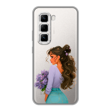 Силиконовый чехол на Infinix Hot 50 Pro с принтом девушка цветы