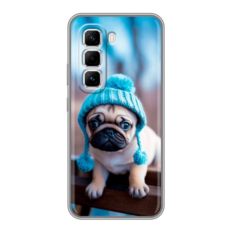 Силиконовый чехол на Infinix Hot 50 Pro с принтом Мопс в шапке Силиконовый чехол на Infinix Hot 50 Pro с принтом Мопс в шапке