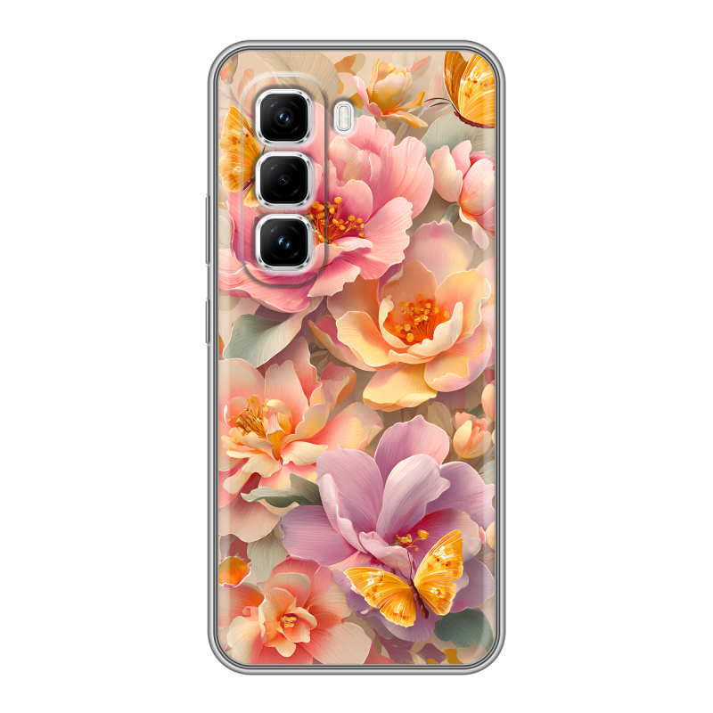 Силиконовый чехол на Infinix Hot 50 Pro с принтом Цветы и бабочки Силиконовый чехол на Infinix Hot 50 Pro с принтом Цветы и бабочки