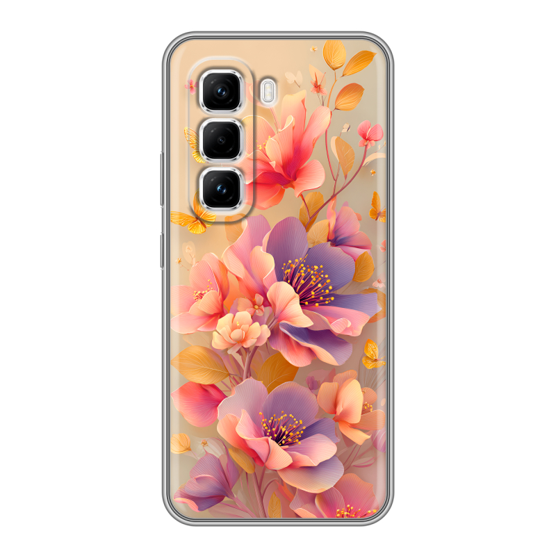 Силиконовый чехол на Infinix Hot 50 Pro с принтом Цветы и бабочки Силиконовый чехол на Infinix Hot 50 Pro с принтом Цветы и бабочки