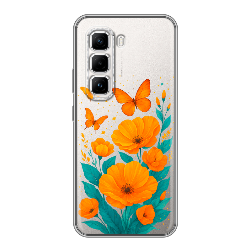 Силиконовый чехол на Infinix Hot 50 Pro с принтом цветы бабочки Силиконовый чехол на Infinix Hot 50 Pro с принтом цветы бабочки