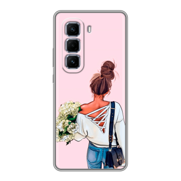 Силиконовый чехол на Infinix Hot 50 Pro Plus с принтом Девушка и букет Силиконовый чехол на Infinix Hot 50 Pro Plus с принтом Девушка и букет