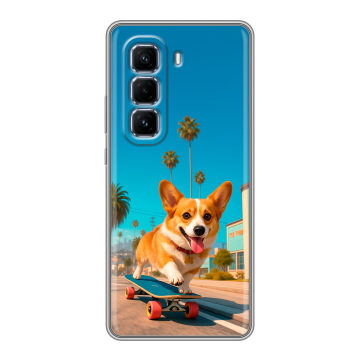 Силиконовый чехол на Infinix Hot 50 Pro Plus с принтом Корги на скейте
