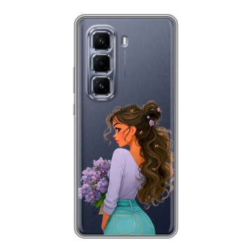 Силиконовый чехол на Infinix Hot 50 Pro Plus с принтом девушка цветы