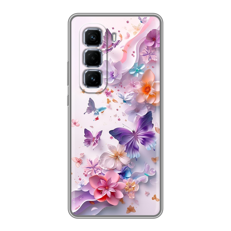 Силиконовый чехол на Infinix Hot 50 Pro Plus с принтом цветы бабочки Силиконовый чехол на Infinix Hot 50 Pro Plus с принтом цветы бабочки