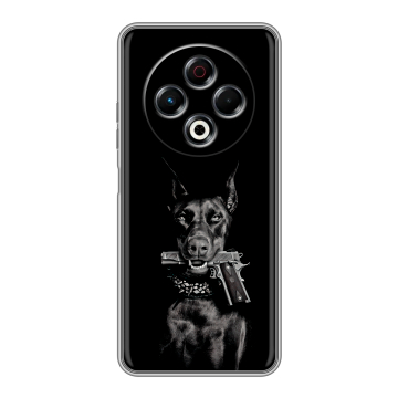 Силиконовый чехол на Tecno Spark 30 4G с принтом Доберман и пистолет Силиконовый чехол на Tecno Spark 30 4G с принтом Доберман и пистолет