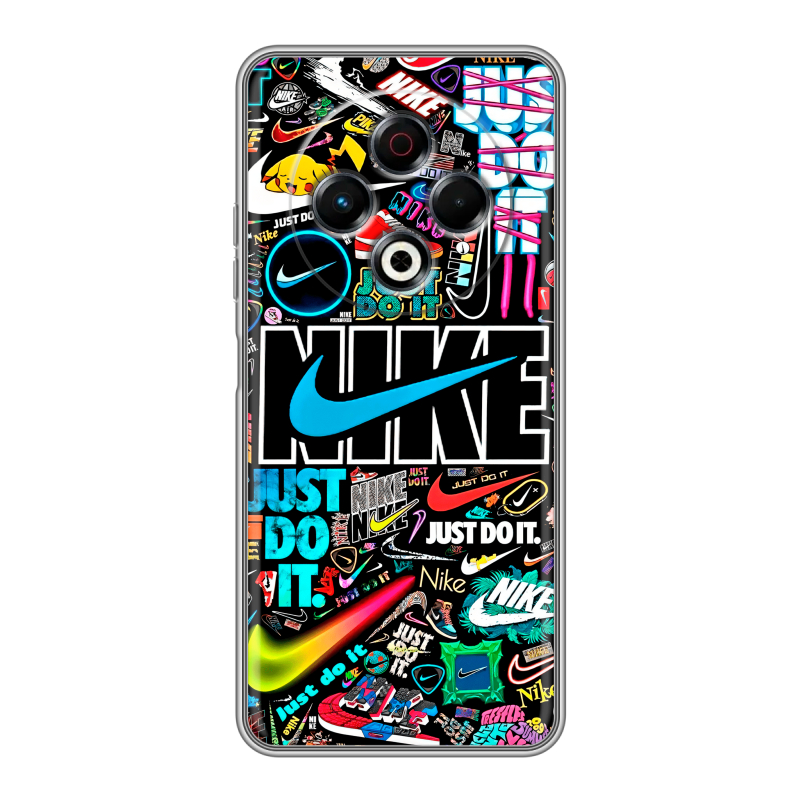 Силиконовый чехол на Tecno Spark 30 4G с принтом найк nike черный Силиконовый чехол на Tecno Spark 30 4G с принтом найк nike черный