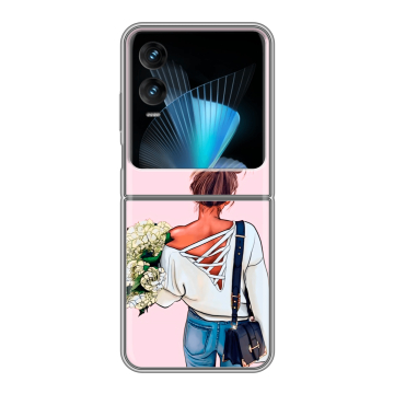 Пластиковый чехол на Infinix Zero Flip с принтом Девушка и букет Пластиковый чехол на Infinix Zero Flip с принтом Девушка и букет