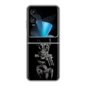 Пластиковый чехол на Infinix Zero Flip с принтом Доберман и пистолет Пластиковый чехол на Infinix Zero Flip с принтом Доберман и пистолет