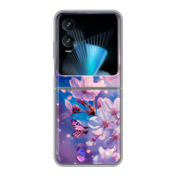 Пластиковый чехол на Infinix Zero Flip с принтом цветы бабочки