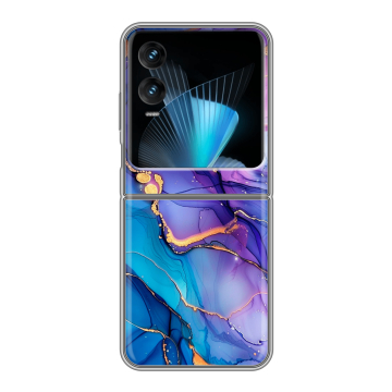 Пластиковый чехол на Infinix Zero Flip с принтом синий мрамор
