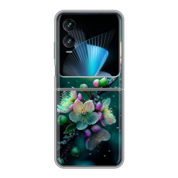Пластиковый чехол на Infinix Zero Flip с принтом Цветы и мрамор Пластиковый чехол на Infinix Zero Flip с принтом Цветы и мрамор