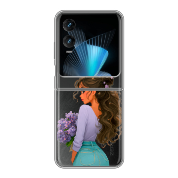 Пластиковый чехол на Infinix Zero Flip с принтом девушка цветы Пластиковый чехол на Infinix Zero Flip с принтом девушка цветы