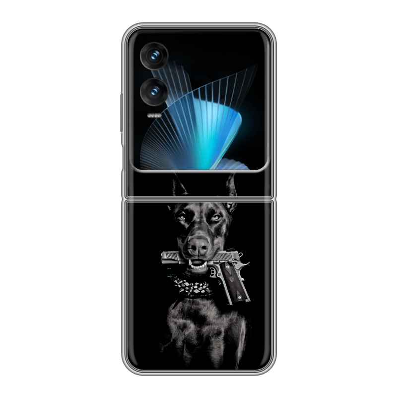 Пластиковый чехол на Infinix Zero Flip с принтом Доберман и пистолет Пластиковый чехол на Infinix Zero Flip с принтом Доберман и пистолет