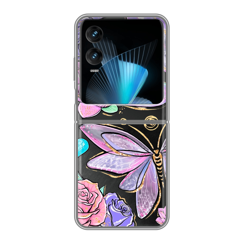 Пластиковый чехол на Infinix Zero Flip с принтом Бабочки и цветы Пластиковый чехол на Infinix Zero Flip с принтом Бабочки и цветы