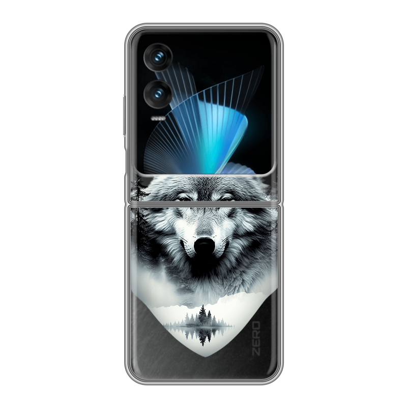 Пластиковый чехол на Infinix Zero Flip с принтом Волк в лесу Пластиковый чехол на Infinix Zero Flip с принтом Волк в лесу