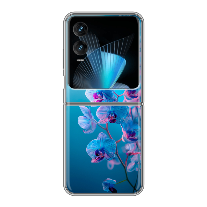 Пластиковый чехол на Infinix Zero Flip с принтом голубые орхидеи Пластиковый чехол на Infinix Zero Flip с принтом голубые орхидеи