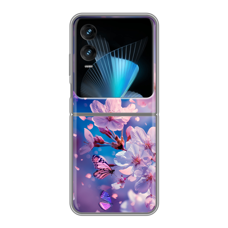 Пластиковый чехол на Infinix Zero Flip с принтом цветы бабочки Пластиковый чехол на Infinix Zero Flip с принтом цветы бабочки