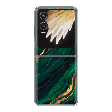 Пластиковый чехол на Tecno Phantom V Flip 2 с принтом Мрамор зеленое золото