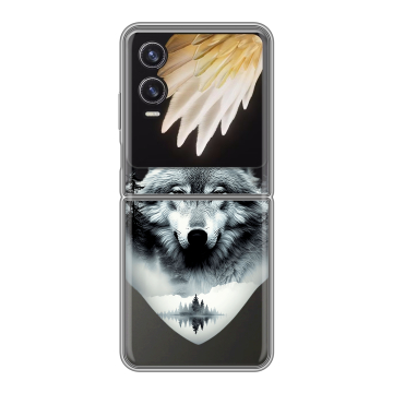 Пластиковый чехол на Tecno Phantom V Flip 2 с принтом Волк в лесу Пластиковый чехол на Tecno Phantom V Flip 2 с принтом Волк в лесу