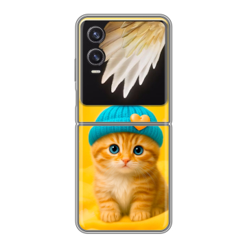 Пластиковый чехол на Tecno Phantom V Flip 2 с принтом Котенок в шапке