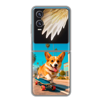 Пластиковый чехол на Tecno Phantom V Flip 2 с принтом Корги на скейте