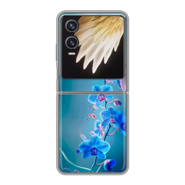 Пластиковый чехол на Tecno Phantom V Flip 2 с принтом Голубые цветы Пластиковый чехол на Tecno Phantom V Flip 2 с принтом Голубые цветы