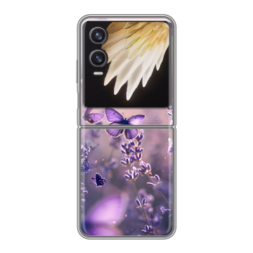 Пластиковый чехол на Tecno Phantom V Flip 2 с принтом бабочки и лаванда