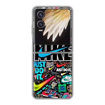 Пластиковый чехол на Tecno Phantom V Flip 2 с принтом найк nike черный Пластиковый чехол на Tecno Phantom V Flip 2 с принтом найк nike черный