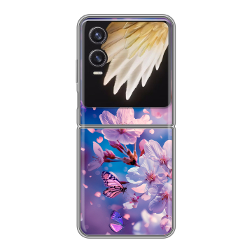 Пластиковый чехол на Tecno Phantom V Flip 2 с принтом цветы бабочки Пластиковый чехол на Tecno Phantom V Flip 2 с принтом цветы бабочки