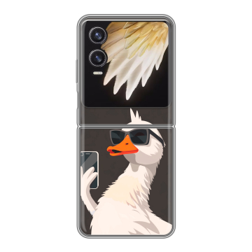 Пластиковый чехол на Tecno Phantom V Flip 2 с принтом утка в очках Пластиковый чехол на Tecno Phantom V Flip 2 с принтом утка в очках