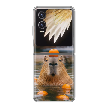 Пластиковый чехол на Tecno Phantom V Flip 2 с принтом Капибара с апельсином