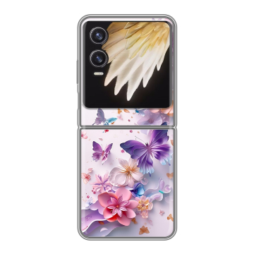 Пластиковый чехол на Tecno Phantom V Flip 2 с принтом цветы бабочки Пластиковый чехол на Tecno Phantom V Flip 2 с принтом цветы бабочки