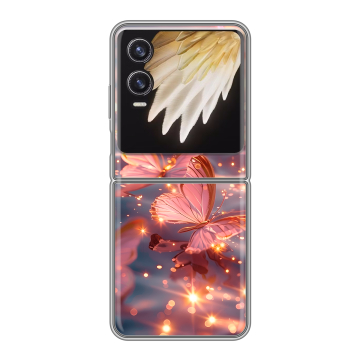 Пластиковый чехол на Tecno Phantom V Flip 2 с принтом бабочки розовые